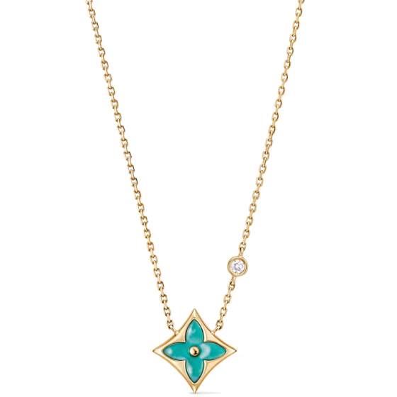 Color Blossom BB Star Pendant, Yellow Gold, Amazonite and Diamond