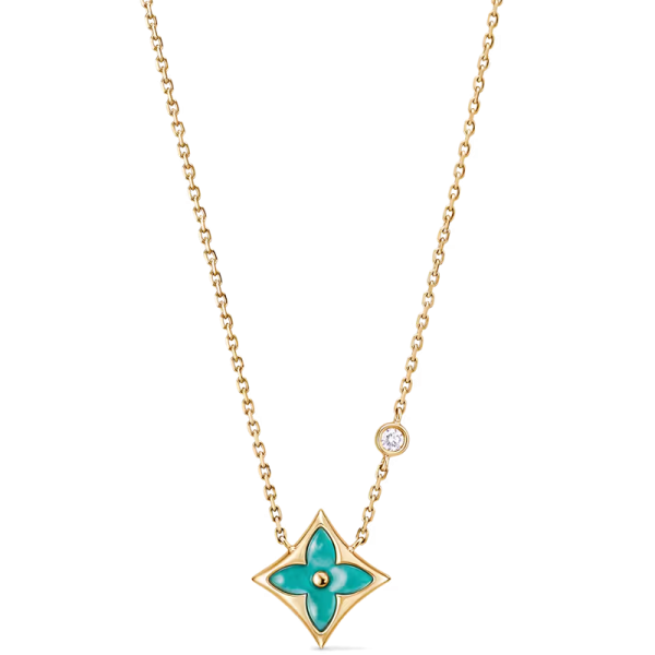 Color Blossom BB Star Pendant, Yellow Gold, Amazonite and Diamond