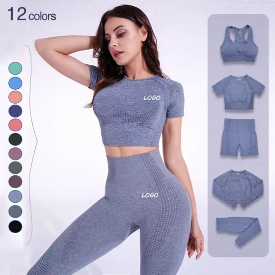 Wholesale yoga 5 piece yoga set workout sportswear customized private brand women seamless gym fitness set