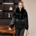 Custom Women's Winter Clothes New Warm Zipper Mink Acetic Acid Splicing Jacket Women's Winter Coat Fur Jacket Fox Fur Collar