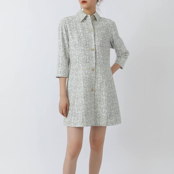 Summer Dress Fashion Women Casual Oversize Shirt Turn-down Collar Knee-length Genuine Leather Dress With Cropped Sleeves