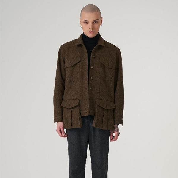 FREAKS (M)Genderless TWEEDY Wool Oversize fit Blouson_BROWN-KHAKI FREE Korean fashion Trending products 2024 wholesale clothes